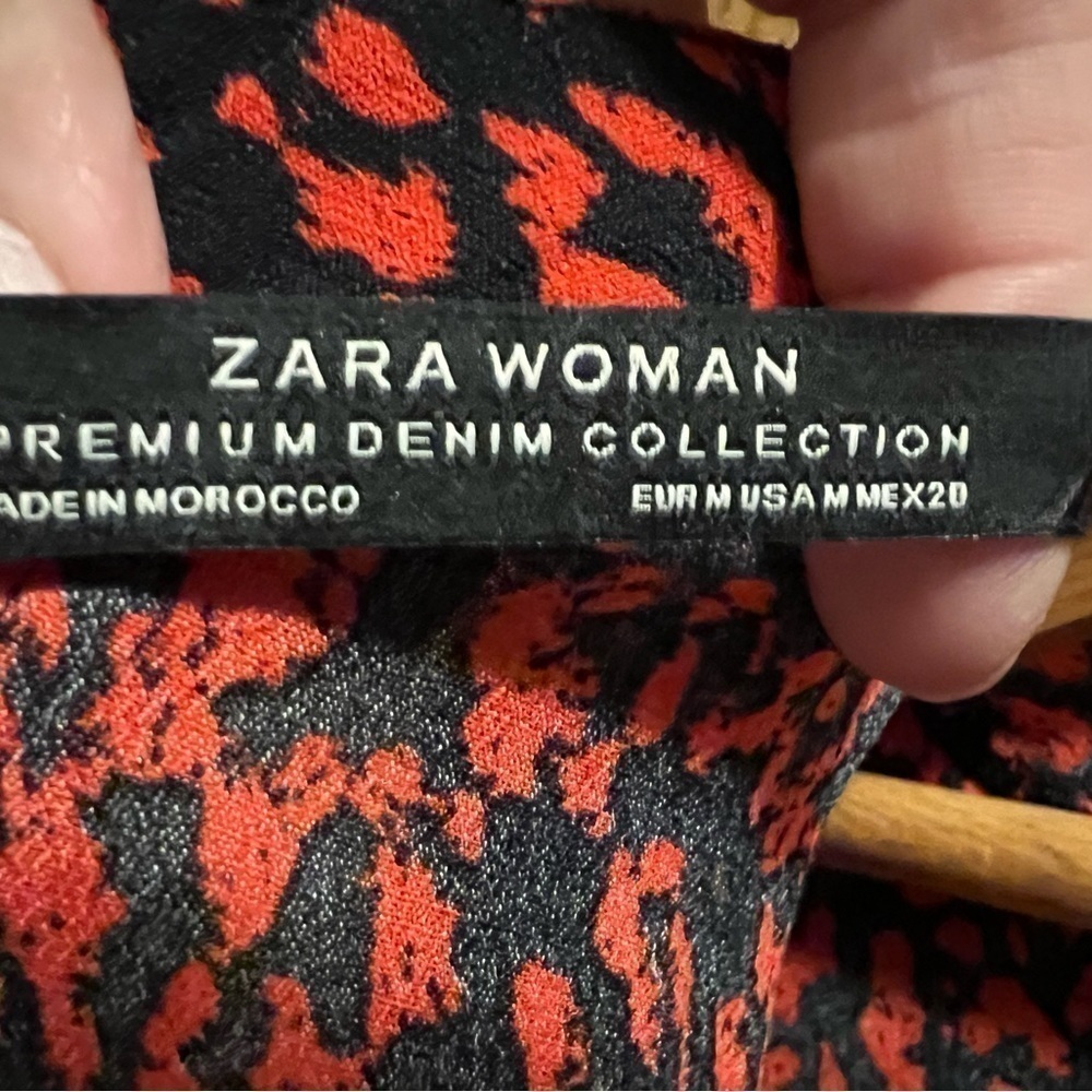 ZARA Red & Black Animal Print Ruffle Long Sleeve Mini Dress M - Picture 5 of 5